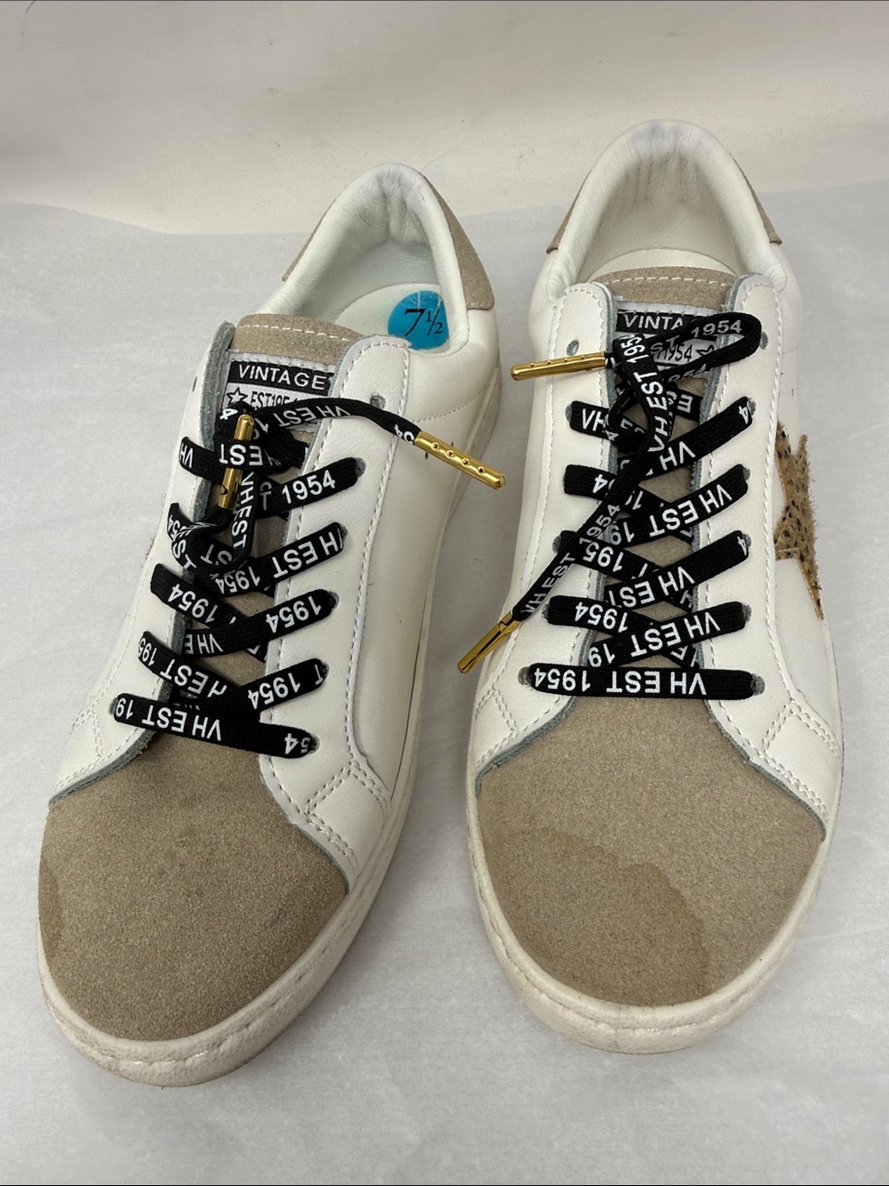 Vintage Havana Carla Calf Hair Leopard Star White Low Top Sneaker Taupe size 7.5 - Picture 2 of 12